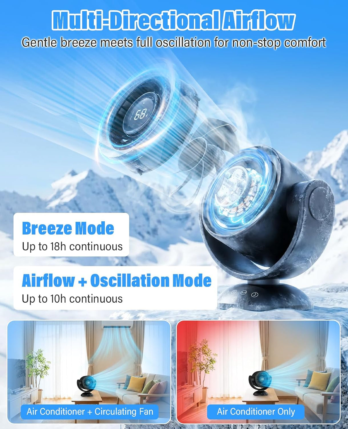 100-Speed Rechargeable Air Circulator Fan with Remote