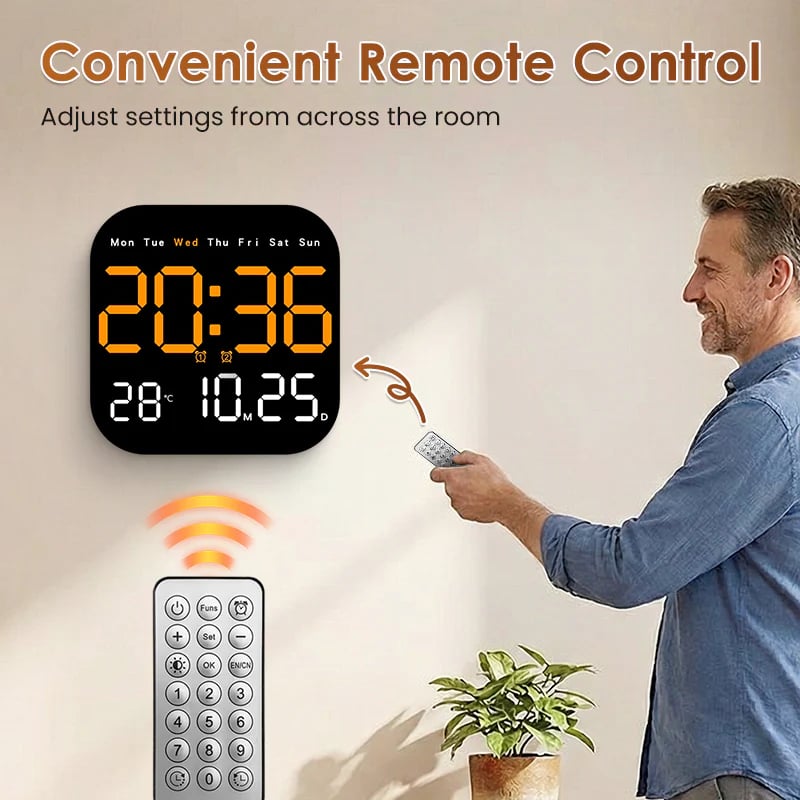 ⏰ Modern Multifunctional Digital Clock ✅ Remote Control Adjustable Brightness | Wall Mount/Desk Stand Clock with Date & Temperature✨