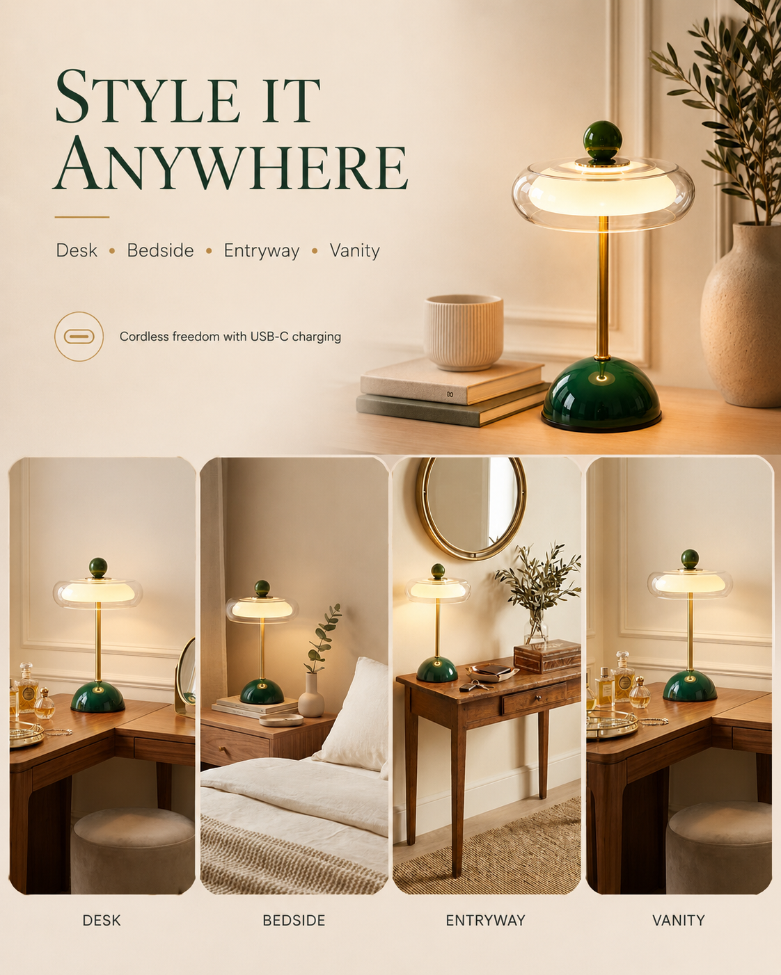 Cordless Retro Glass Table Lamp