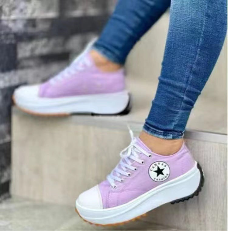 2022 round toe lace-up platform arch support canvas shoes